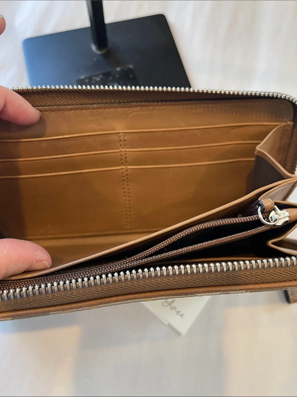 Coach Beige & Tan Signature Zip Wallet - Picture 3 of 6